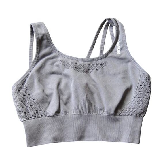 Gymshark Gray Sports Bra w/ White Logo - Picture 1 of 8